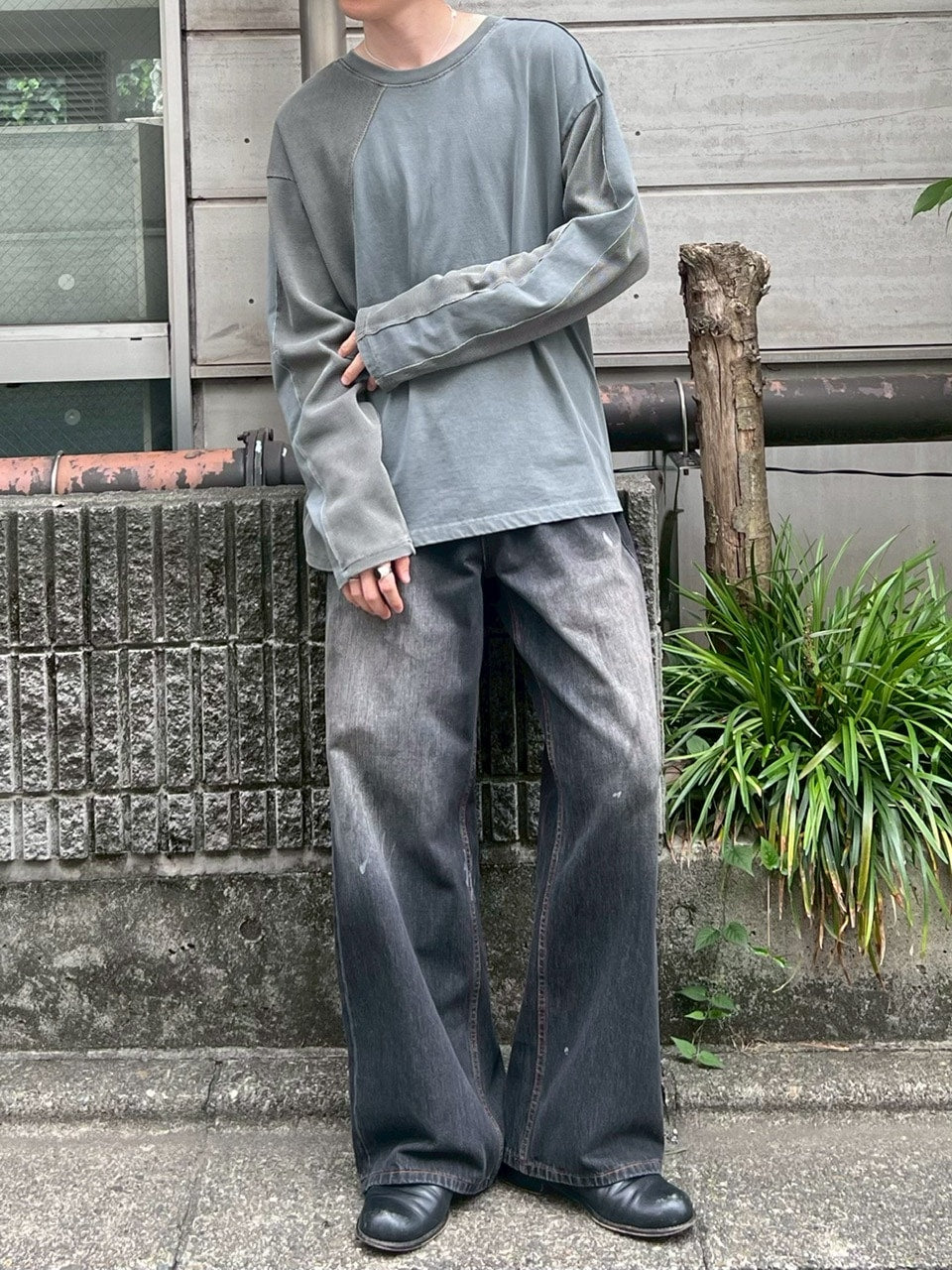 受注制【Chikashitsu +】switching waffle long sleeve (3color)