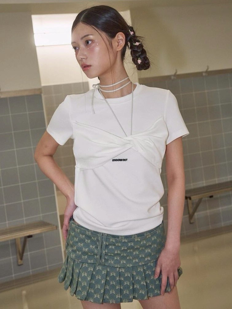 【ODDONEOUT】TWIST DRAPE STRING TOP / 【オッドワンアウト】ツイストドレープストリング半袖Tシャツ