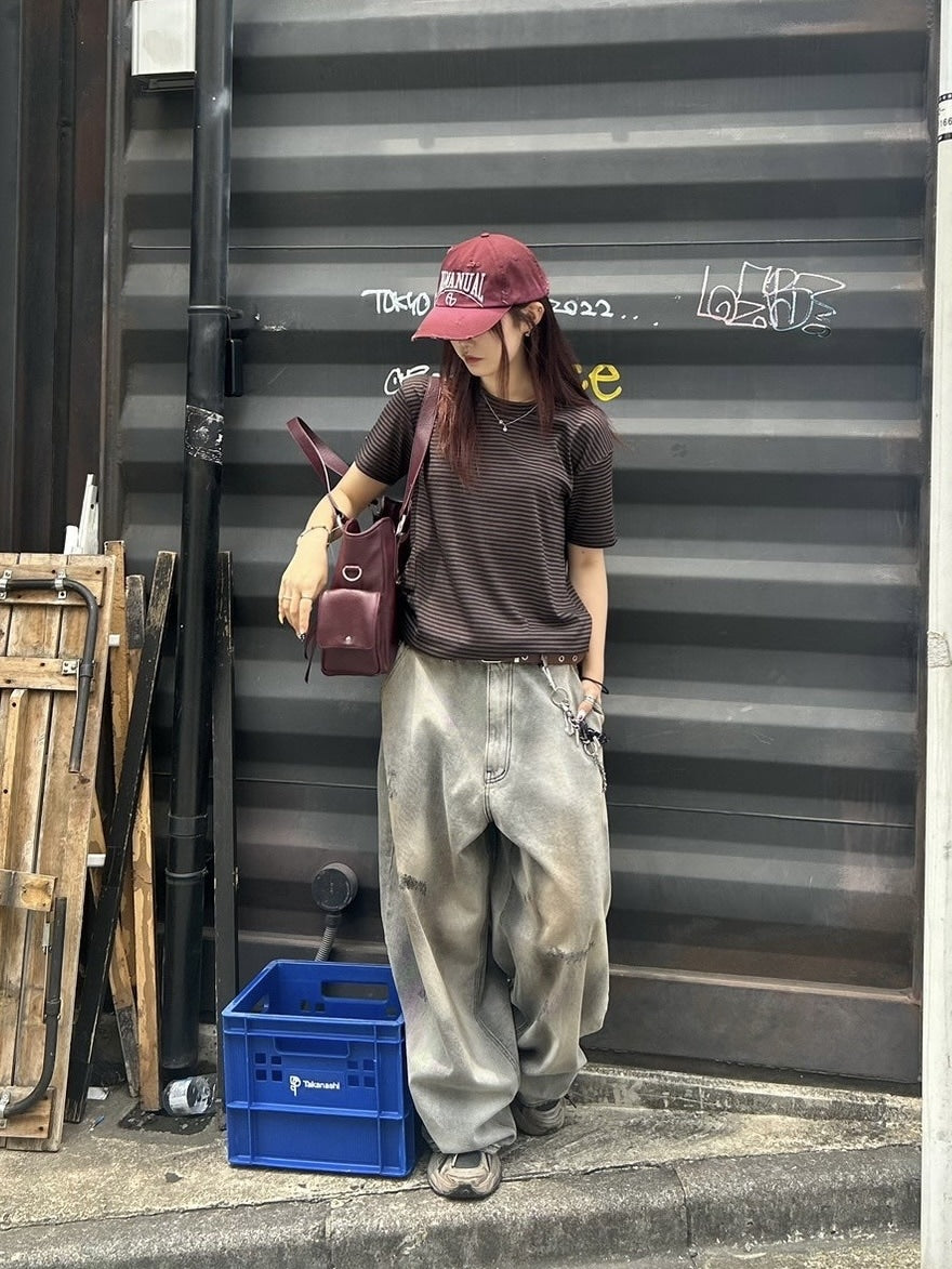 【Chikashitsu +】point wash balloon denim pants (2color) / 【チカシツプラス】ポイントウォッシングバルーンデニムパンツ