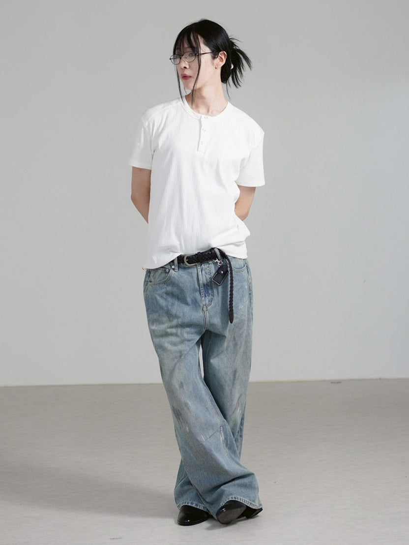 受注制【Chikashitsu +】henley neck half sleeve tee (3color