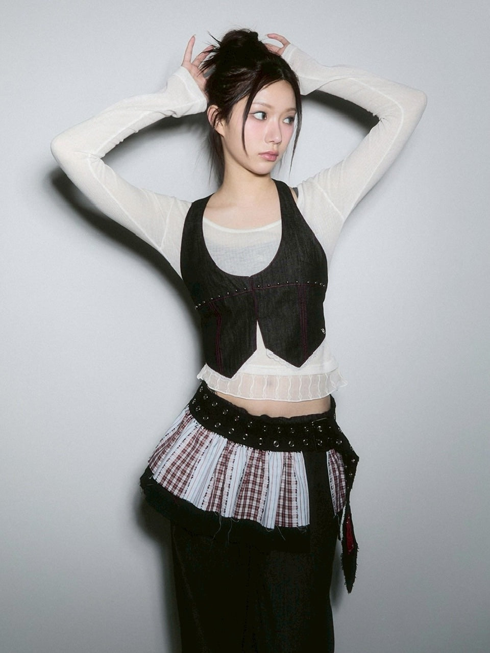 【CHERRYQUIRI】sheer layered unbal sleeve / 【チェリーキュリー】シアーレイヤードアンバランス長袖トップス