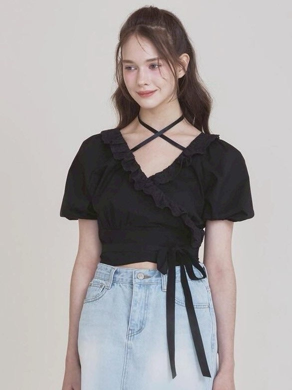 【NOTYOURROSE】Rosie wrap blouse