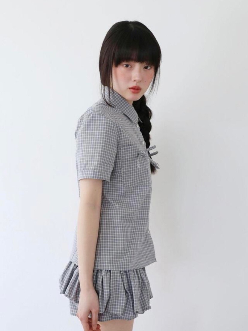 【Uglyshadow】CHECK RIBBON SHIRTS