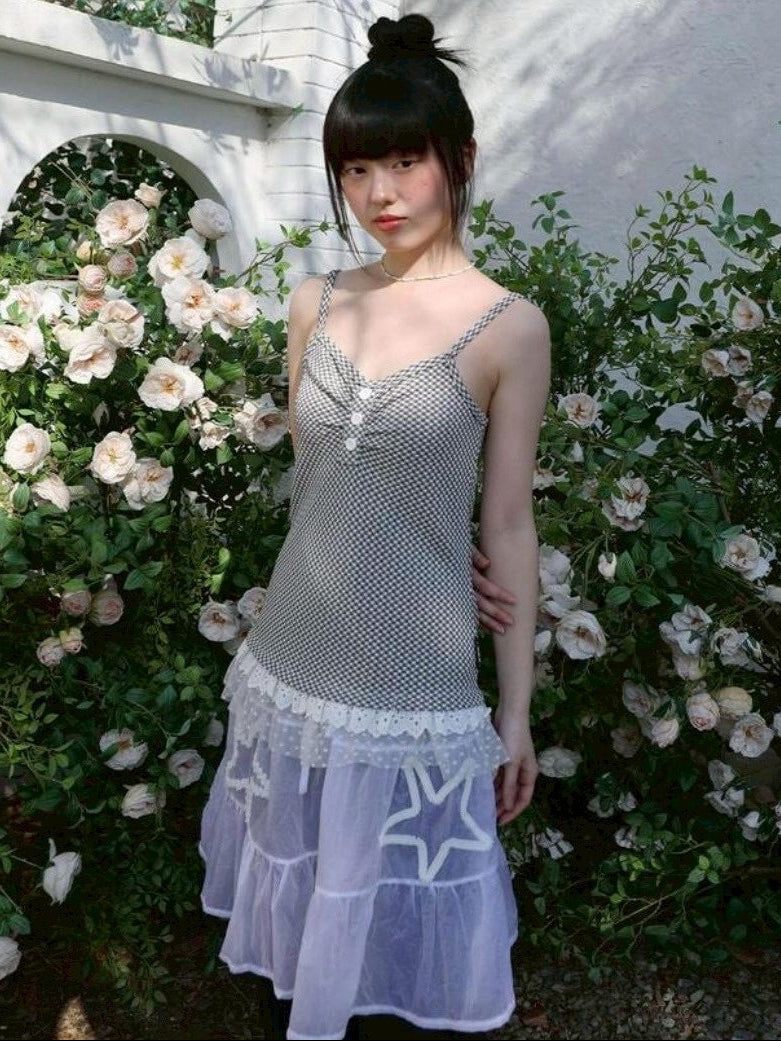 【Uglyshadow】CHECKERED LACE SLEEVELESS