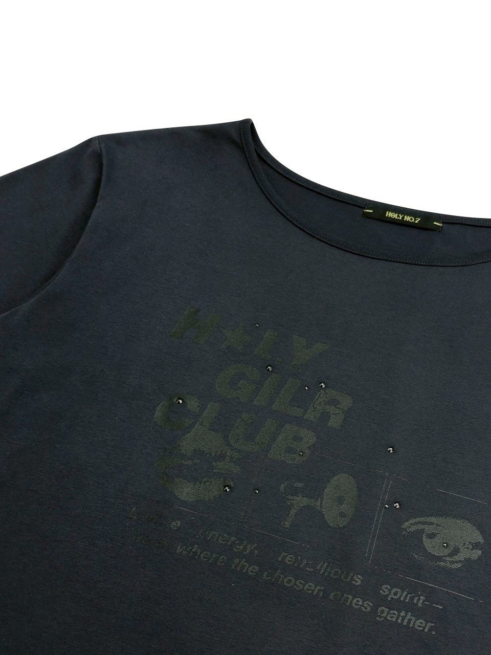 【HOLY NUMBER 7】OFF-SHOULDER HOLY GIRL CLUB GRAPHICS SHORT-SLEEVED T-SHIRT/ 【ホーリーナンバーセブン】オフショルダープリント半袖Tシャツ