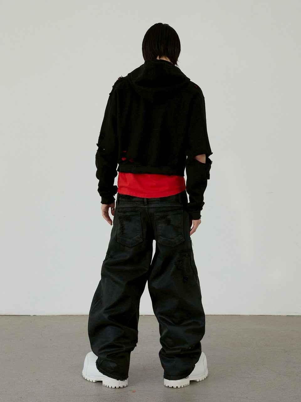 【ANOTHERYOUTH】damaged crop zip-up hoodie