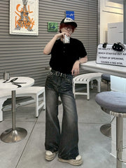 【LUV CODE】washed denim flare pants