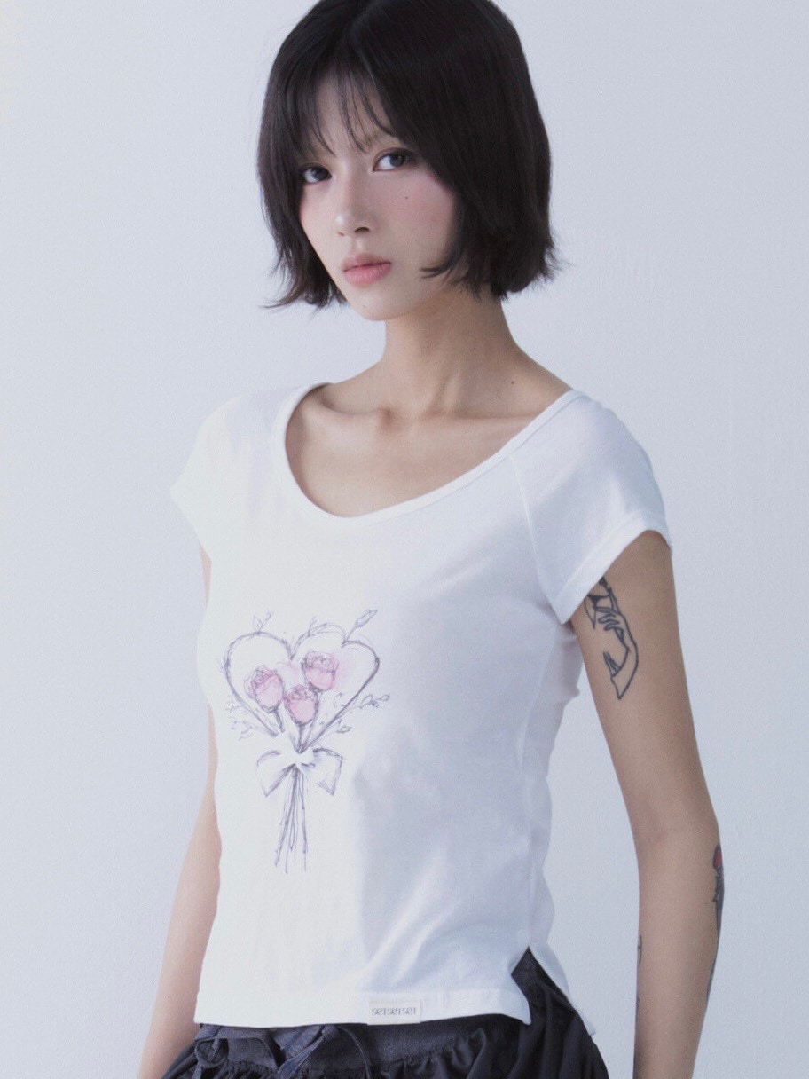 【SETSETSET】ROSE HEART T SHIRTS