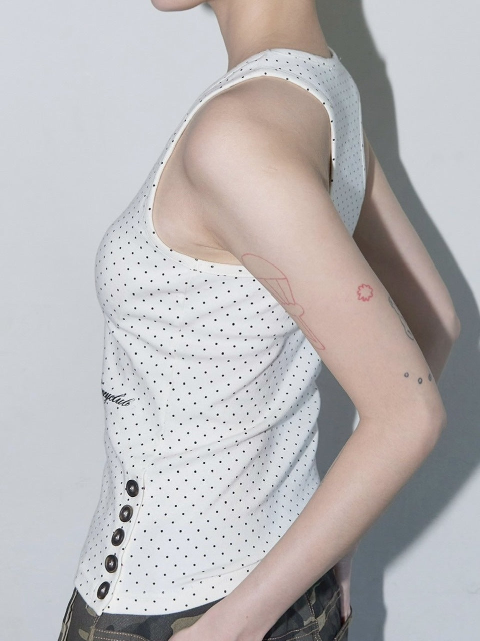 【FANCY CLUB】 Dot Button Sleeveless / 【ファンシークラブ】ドットボタンタンクトップ