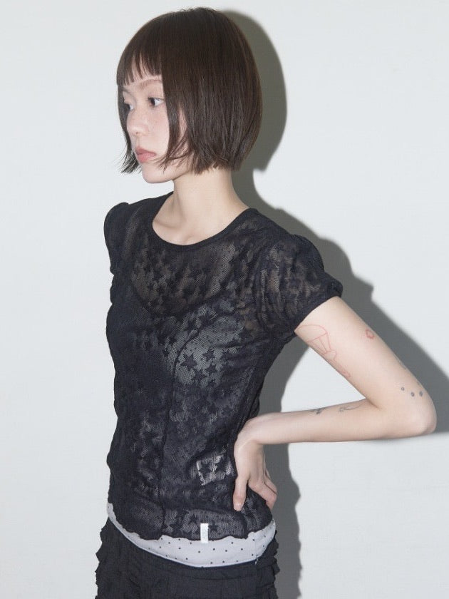 【FANCY CLUB】Wave Puff Lace Tee