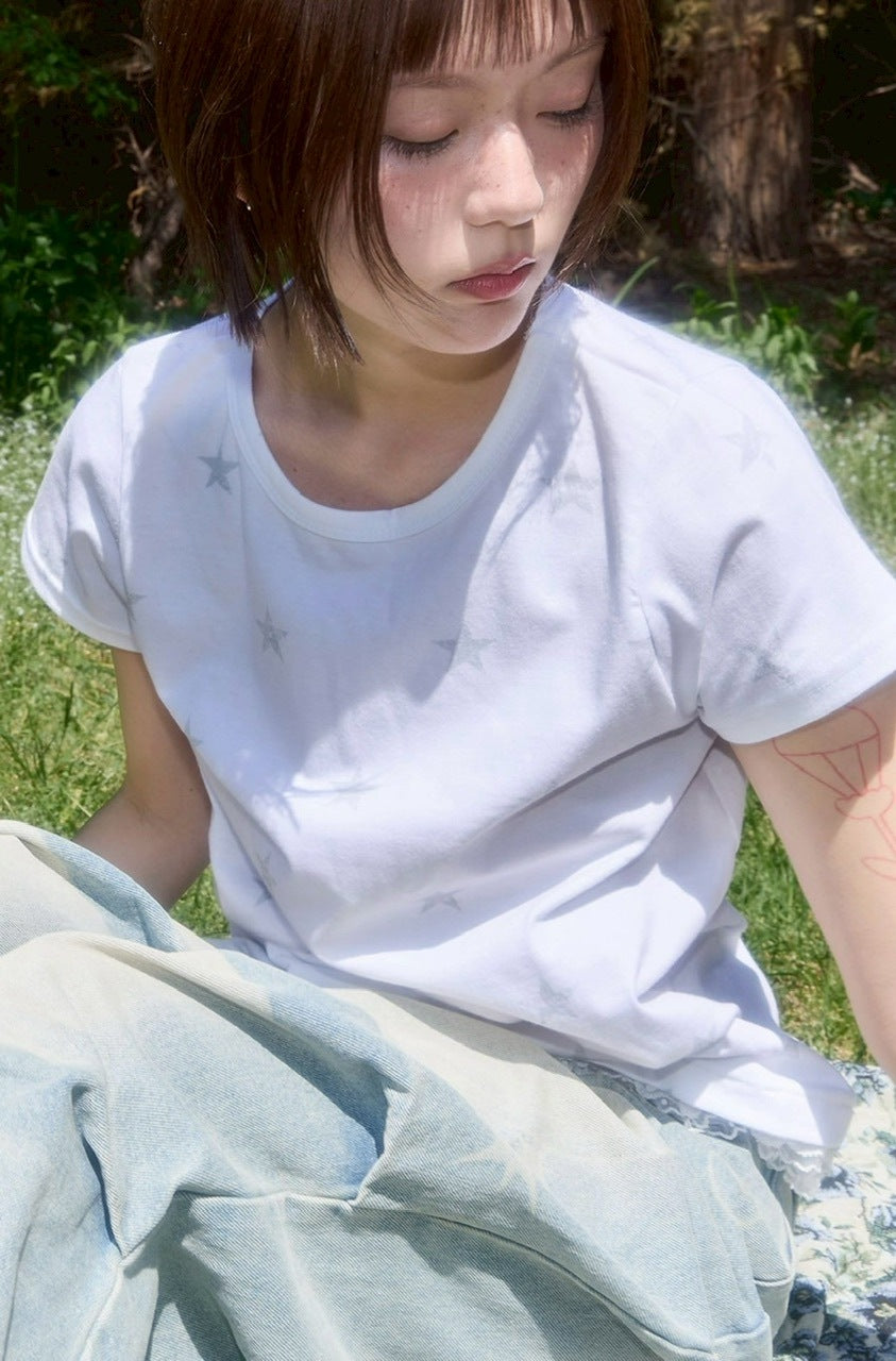 【FANCY CLUB】Lace Star Layered Tee / 【ファンシークラブ】レーススターレイヤード半袖Tシャツ