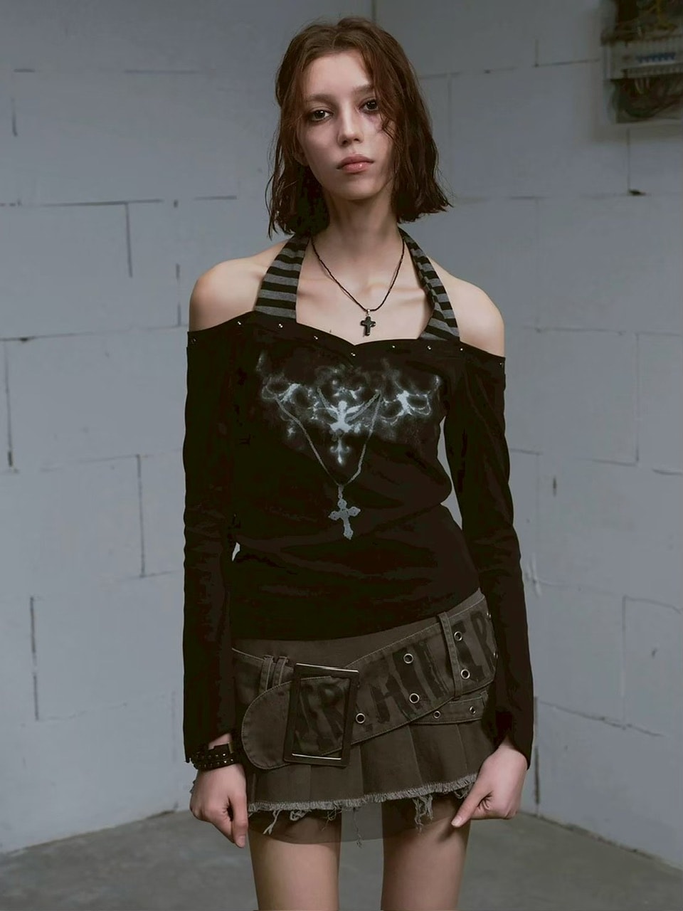 【Cest Nous】Printed Belted Pleated Skirt