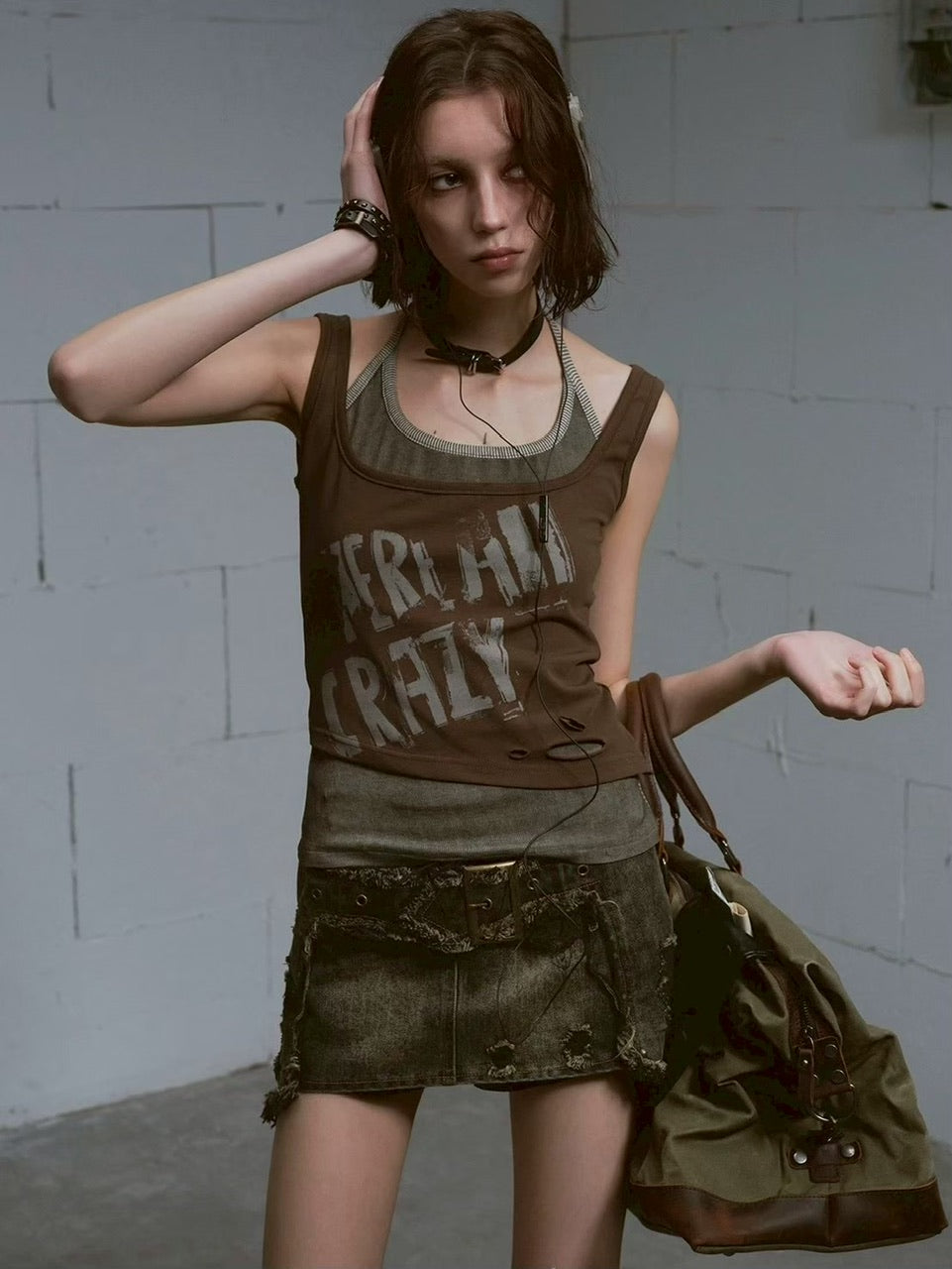 【Cest Nous】Denim Raw Hem Short Skirt