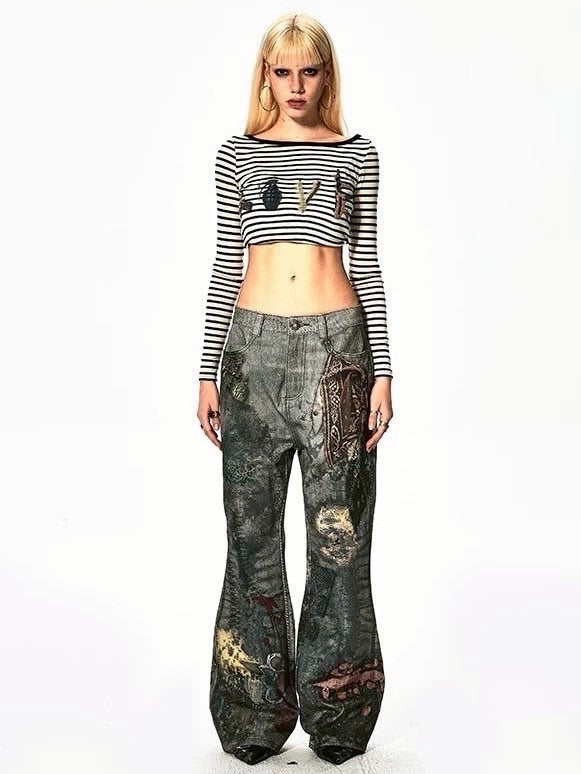 【DND4DES】PAISLEY BANDANA DISTRESSED FLARE PANTS