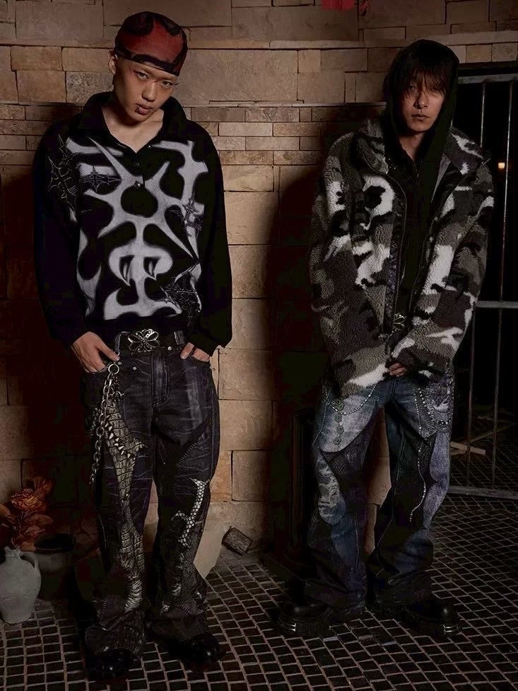 【DND4DES】GRAFFITI EMBROIDERED POLO HOODIE JACKET