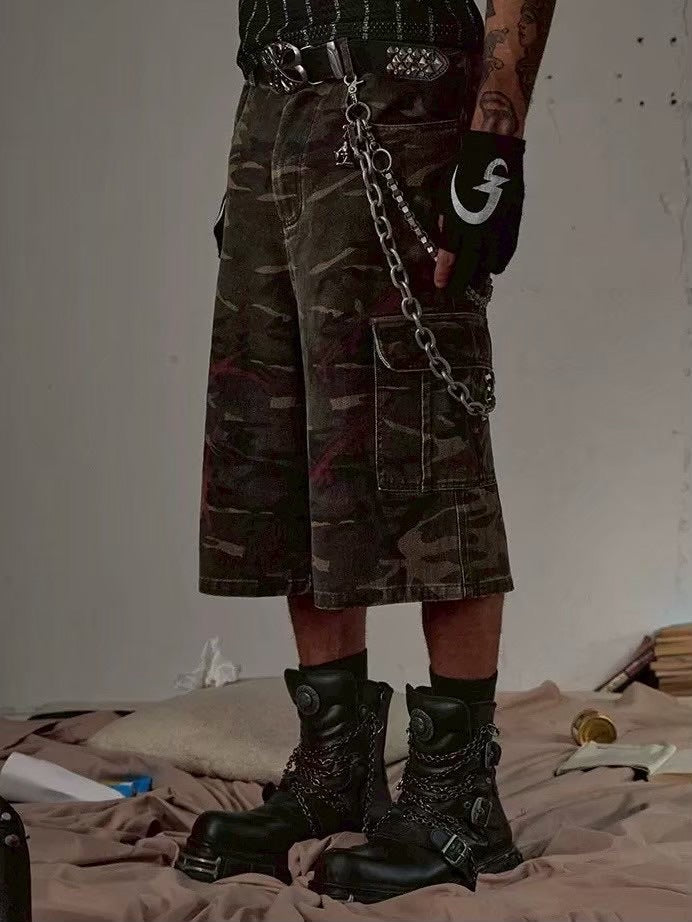 【DND4DES】CAMO BIG-POCKET GRAFFITI CARGO SHORTS