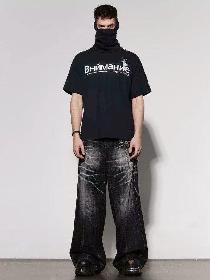 【DND4DES】LIGHTING CREASE WASHED WIDE-LEG JEANS