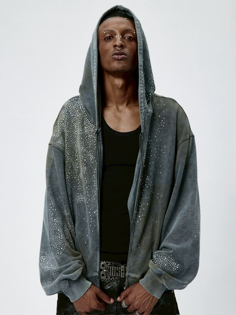 【DND4DES】DIAMOND DISTRESSED ZIP-UP HOODIE