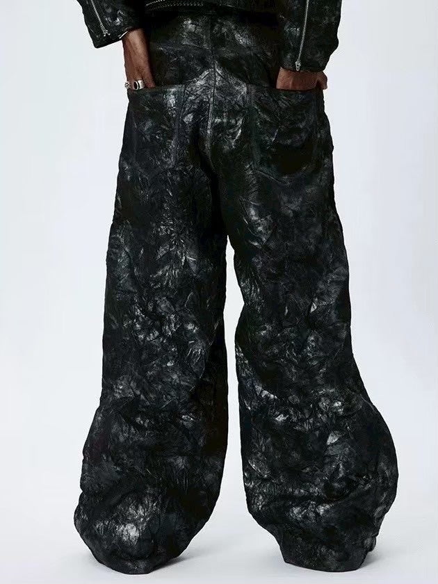 【DND4DES】COATED FAUX LEATHER BIKER BAGGY PANTS