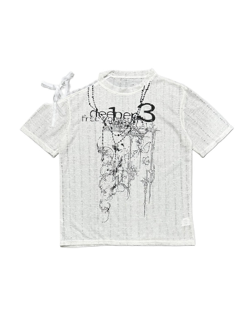 受注制【Never mind the XU】unbalance grunge tee (2color) / 【エックスユー ドッグ】アンバランスグランジメッシュ半袖トップス