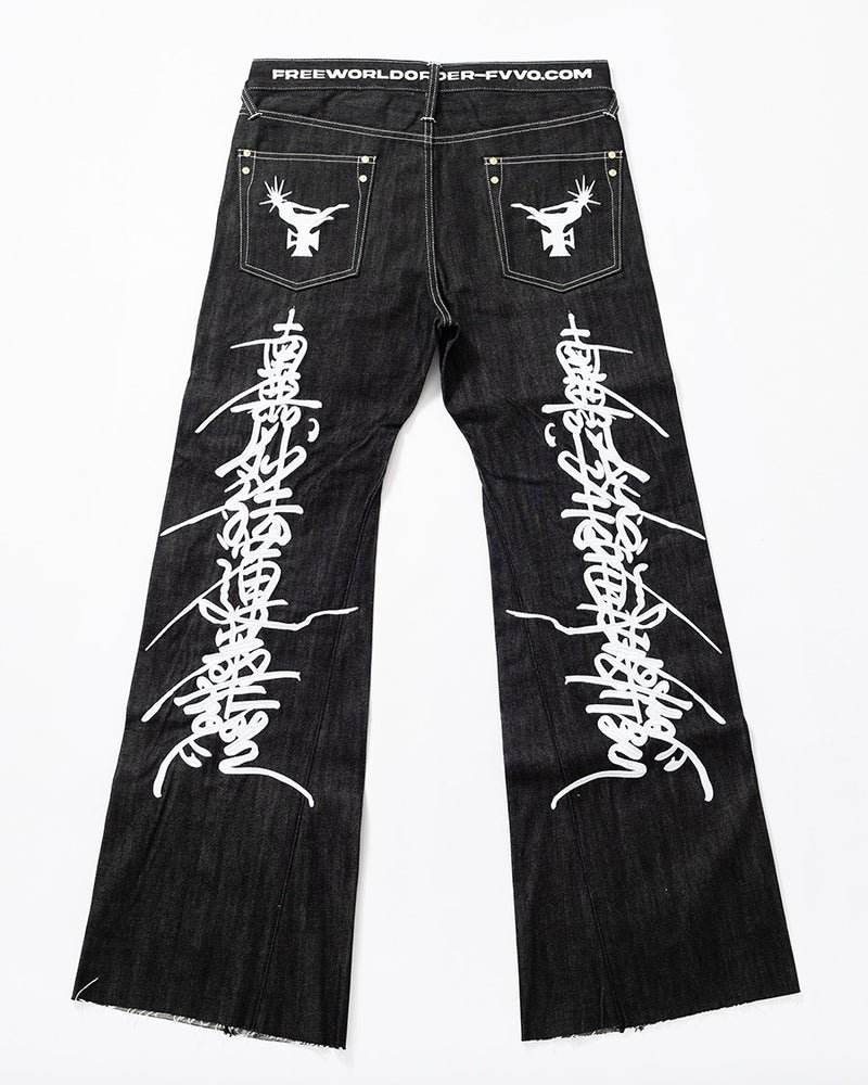 【F.V.V.O】RED SELVEDGE EMBROIDERED RAW DENIM JEANS