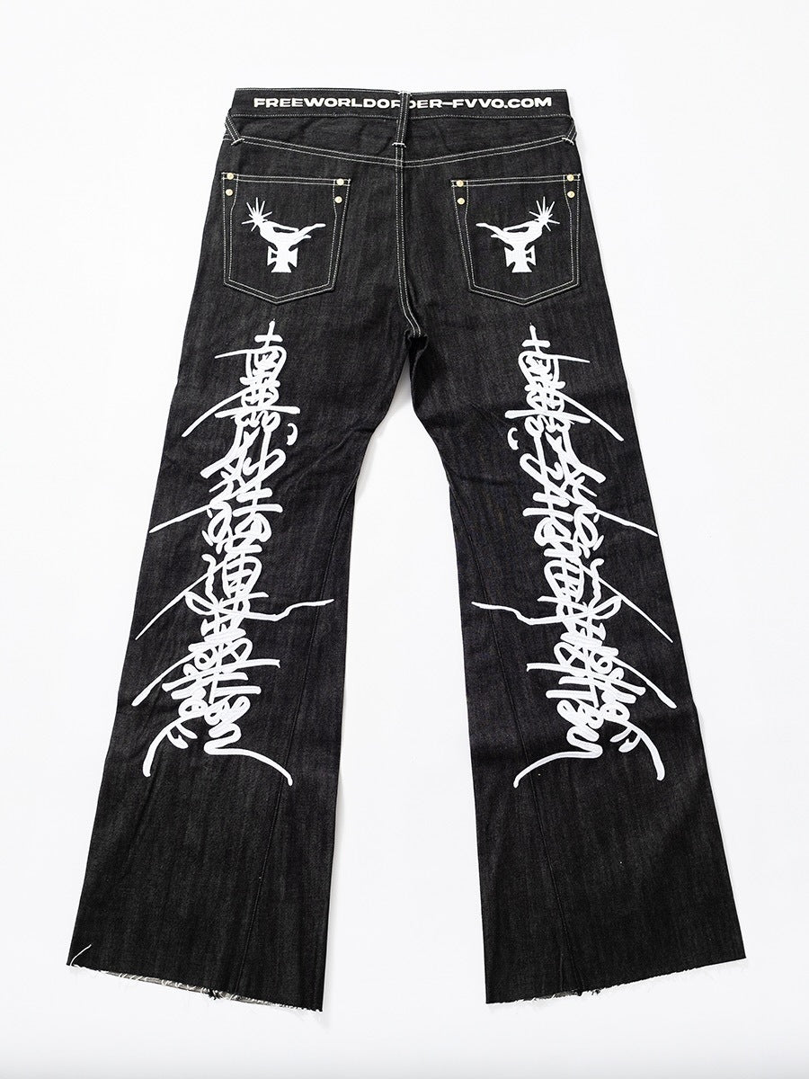 【F.V.V.O】RED SELVEDGE EMBROIDERED RAW DENIM JEANS