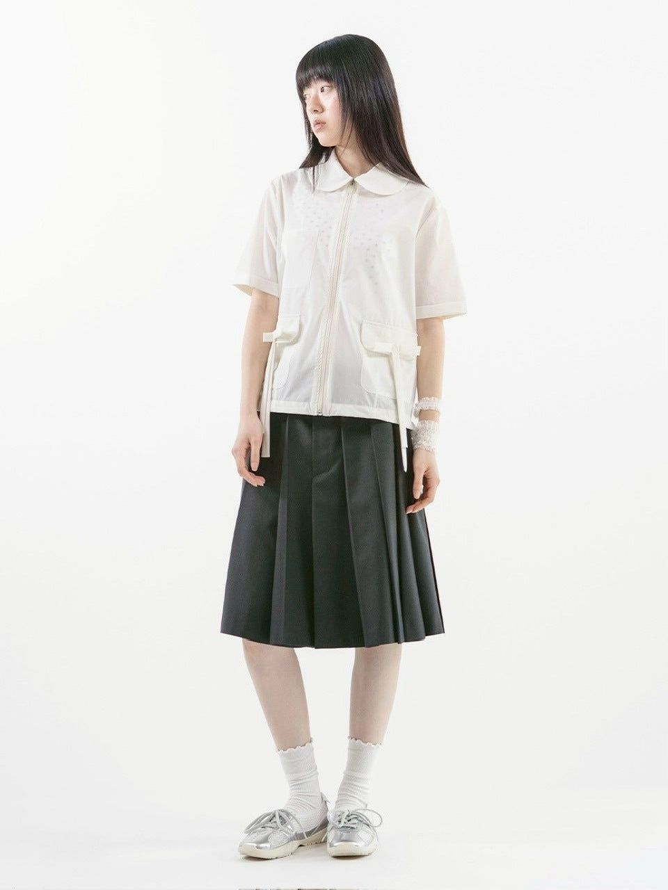 【TUOMIO】ROUND COLLAR NYLON ZIP-UP / 【トゥオミオ】ラウンドカラーナイロン半袖シャツジャケット