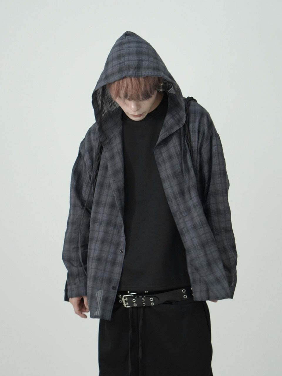 国際配送【Nerd out XU】oversized hood check shirt (2color