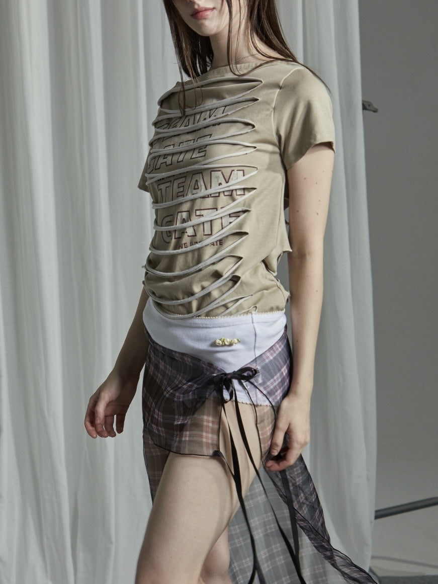 【GATELESS】SLASH DAMAGE LOGO T-SHIRT / 【ゲートレス】スラッシュダメージロゴ半袖Tシャツ