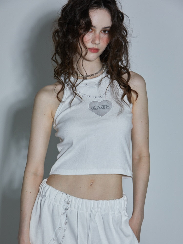 【GATELESS】CHAIN PRINT AMERICAN SLEEVE CROPPED TANK TOP / 【ゲートレス】チェーンプリントアメリカンスリーブクロップドタンクトップ