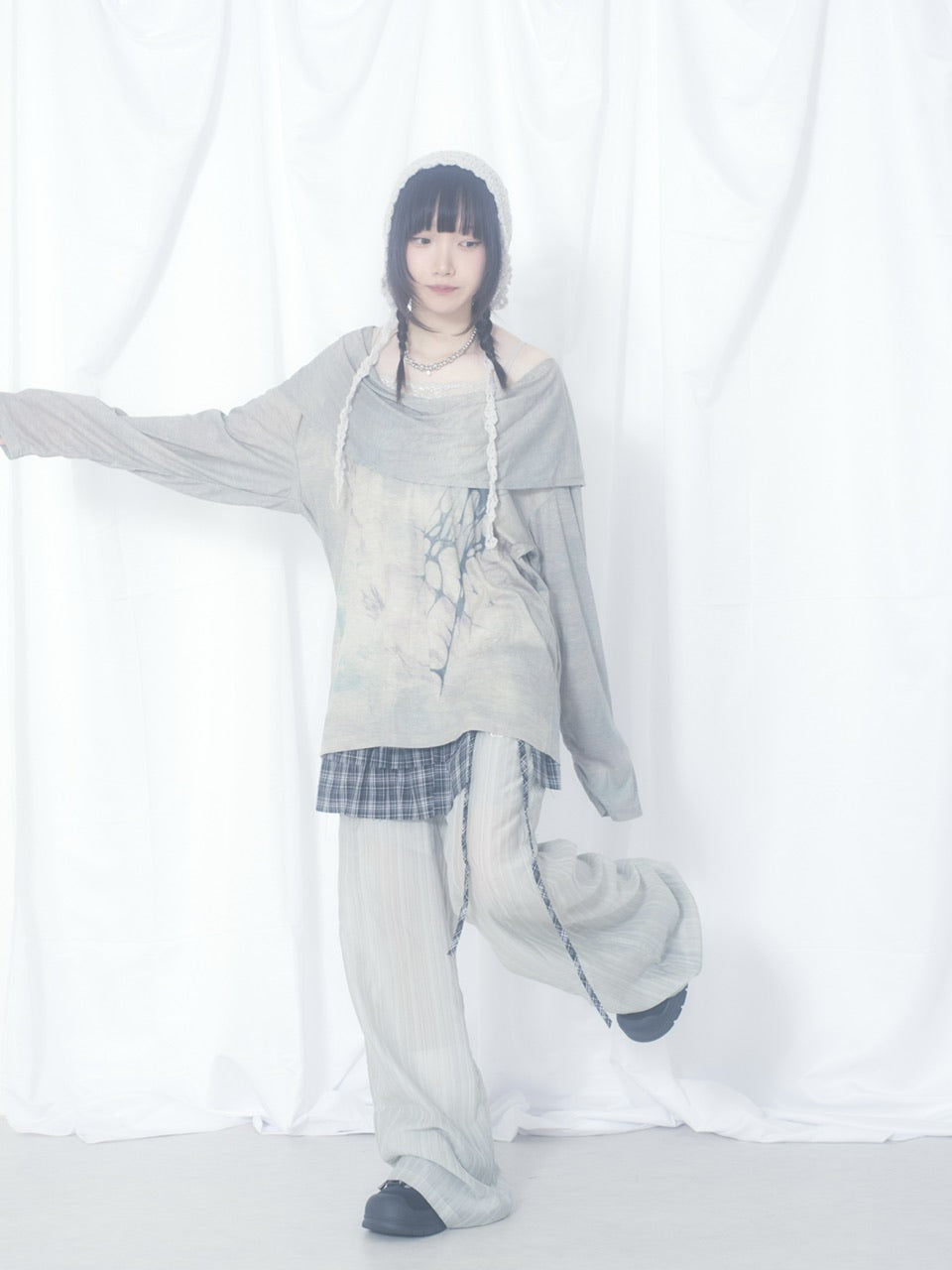 国際配送【Nerd out XU】crape sheer pants / 【ナードアウトエックスユー】クレープシアーパンツ