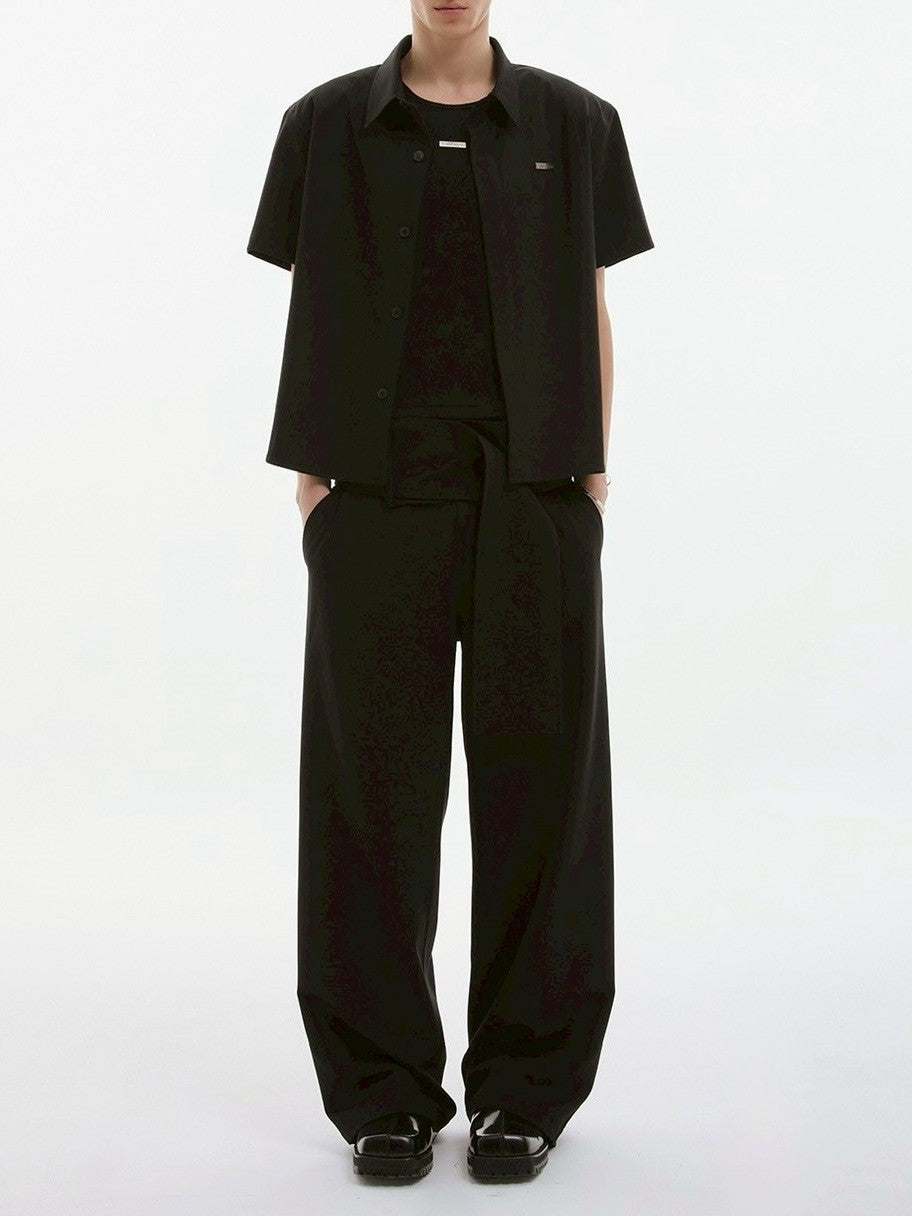 【ESC STUDIO】neat shoulder pad shirt/ 【イーエスシーステュディオ】ニートショルダーパット半袖シャツ