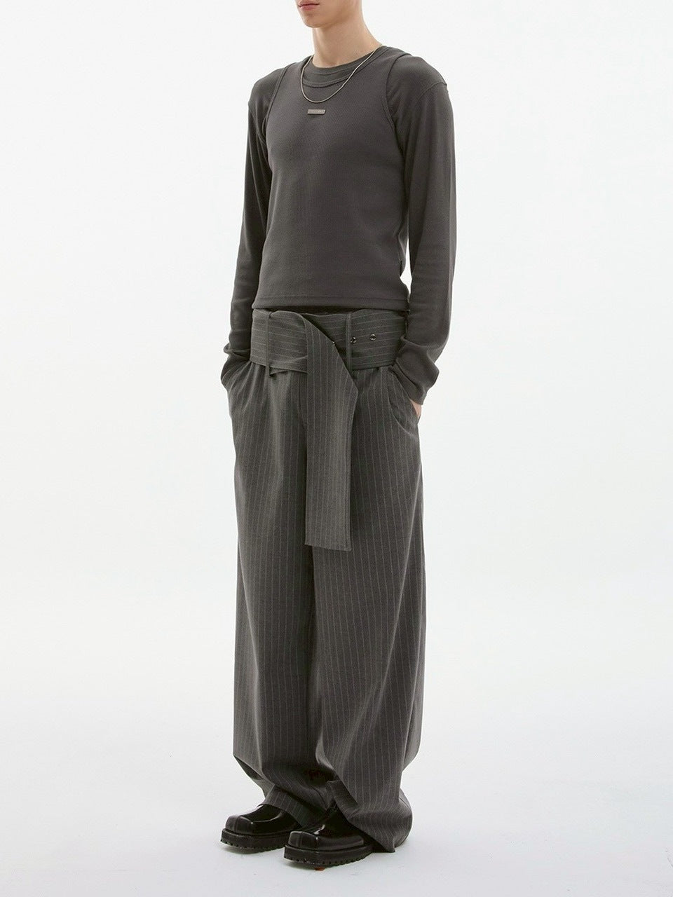 【ESC STUDIO】spacious belt pants/ 【イーエスシーステュディオ】スペイシャスベルトパンツ