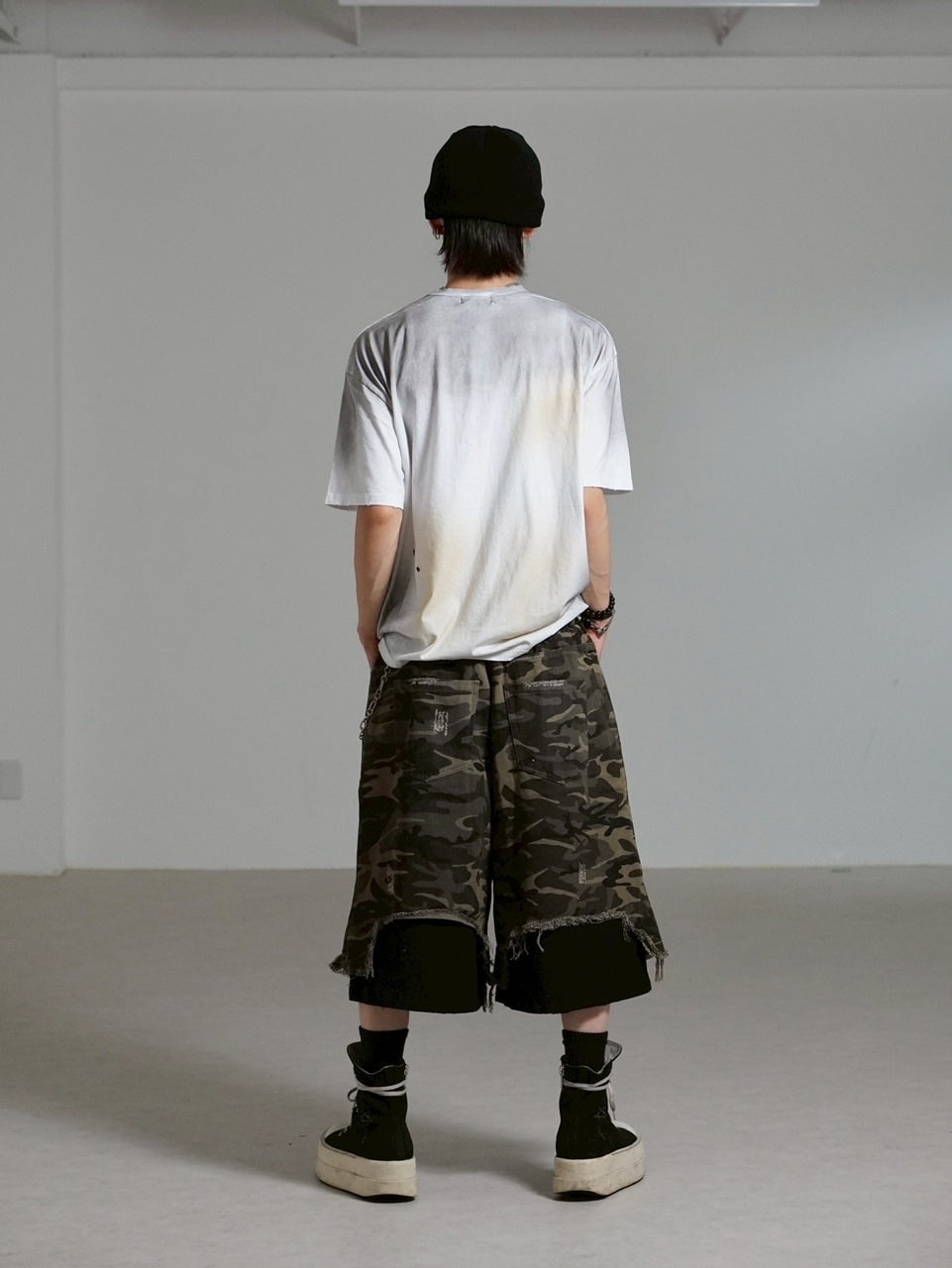 受注制【Chikashitsu +】layered camouflage bermuda pants / 【チカシツプラス】レイヤードカモフラージュバミューダパンツ (2color)