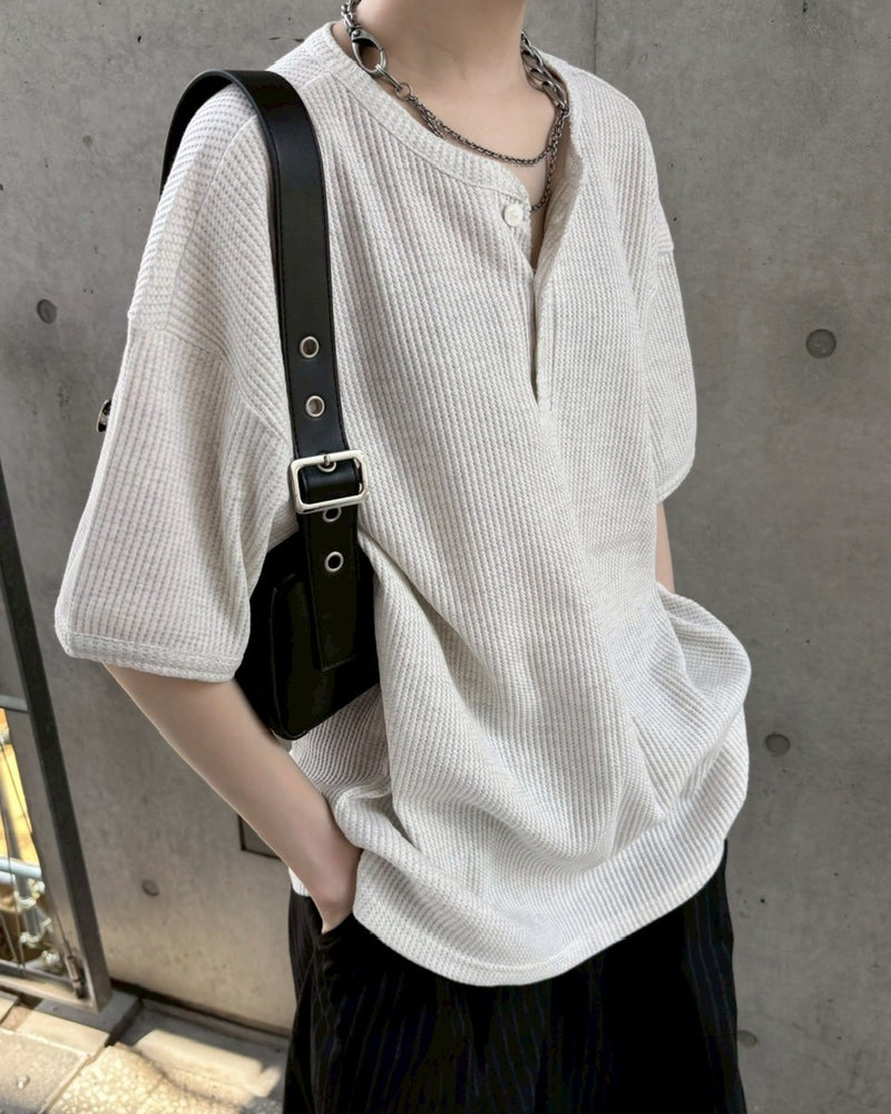 受注制【nmtc +】waffle henry neck tee / 【エヌエムティーシープラス】ワッフルヘンリーネックTシャツ (4color)