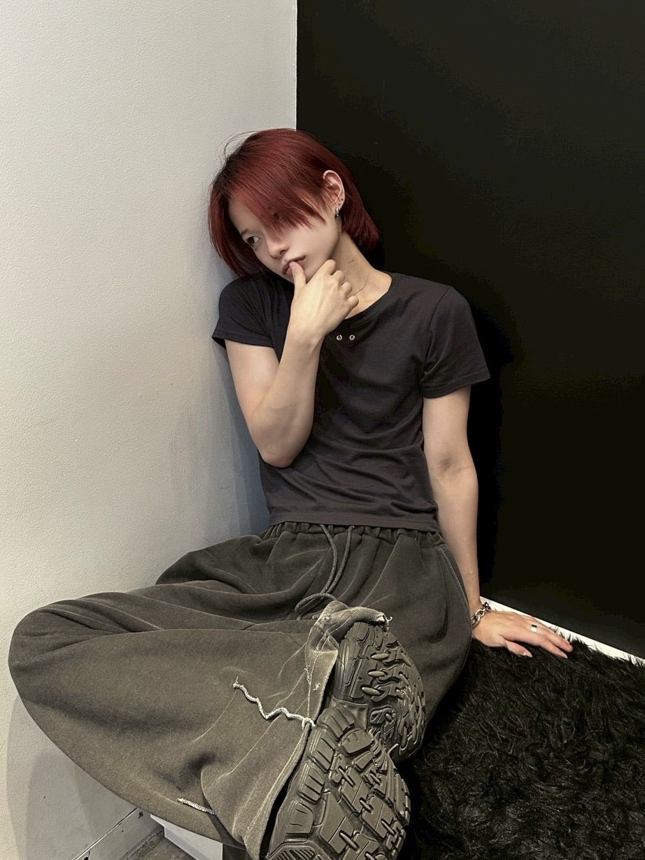 受注制【LUV CODE】eyelet cropped tee (3color)