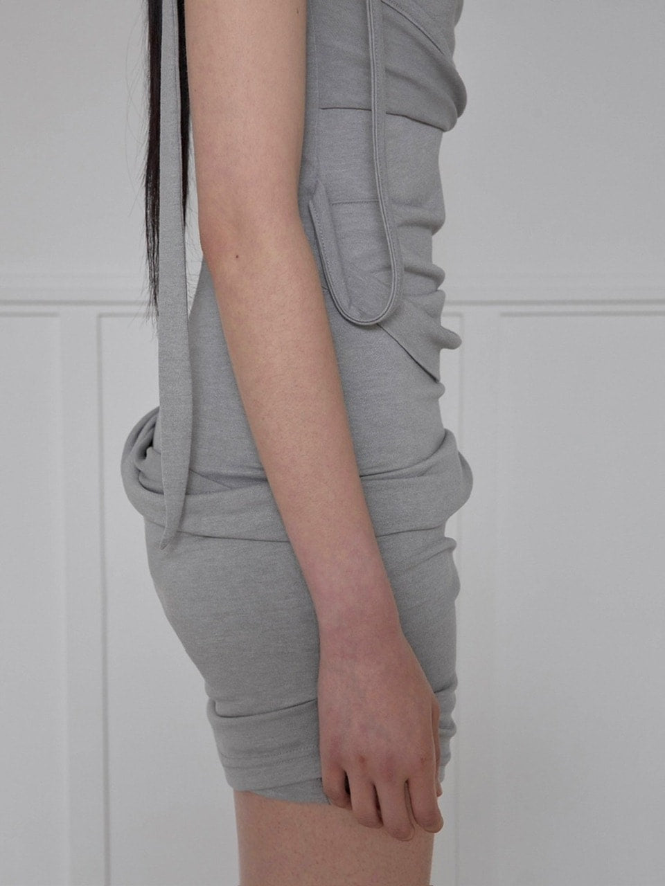 【FLAREUP】Asymmetrical Draped Strap Roll-Up Dress