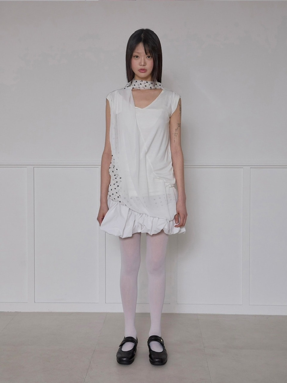 【FLAREUP】Layered Dot Scarf T-Shirt