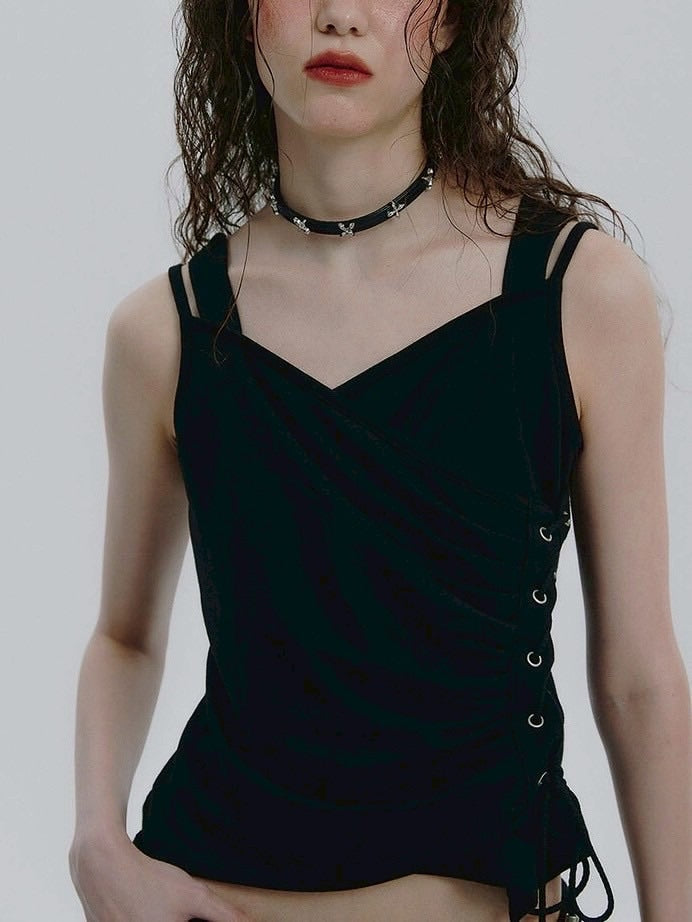 【NOT KNOWING】Eyelet Lace Up CAMI Hoodie / 【ノットノーイング】アイレットレースアップキャミパーカー