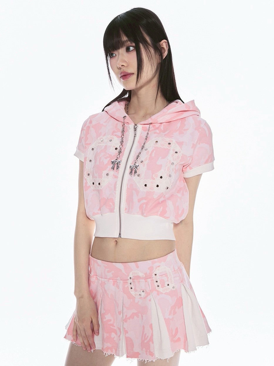 【CHERRYQUIRI】CQ lace stud hood zip-up