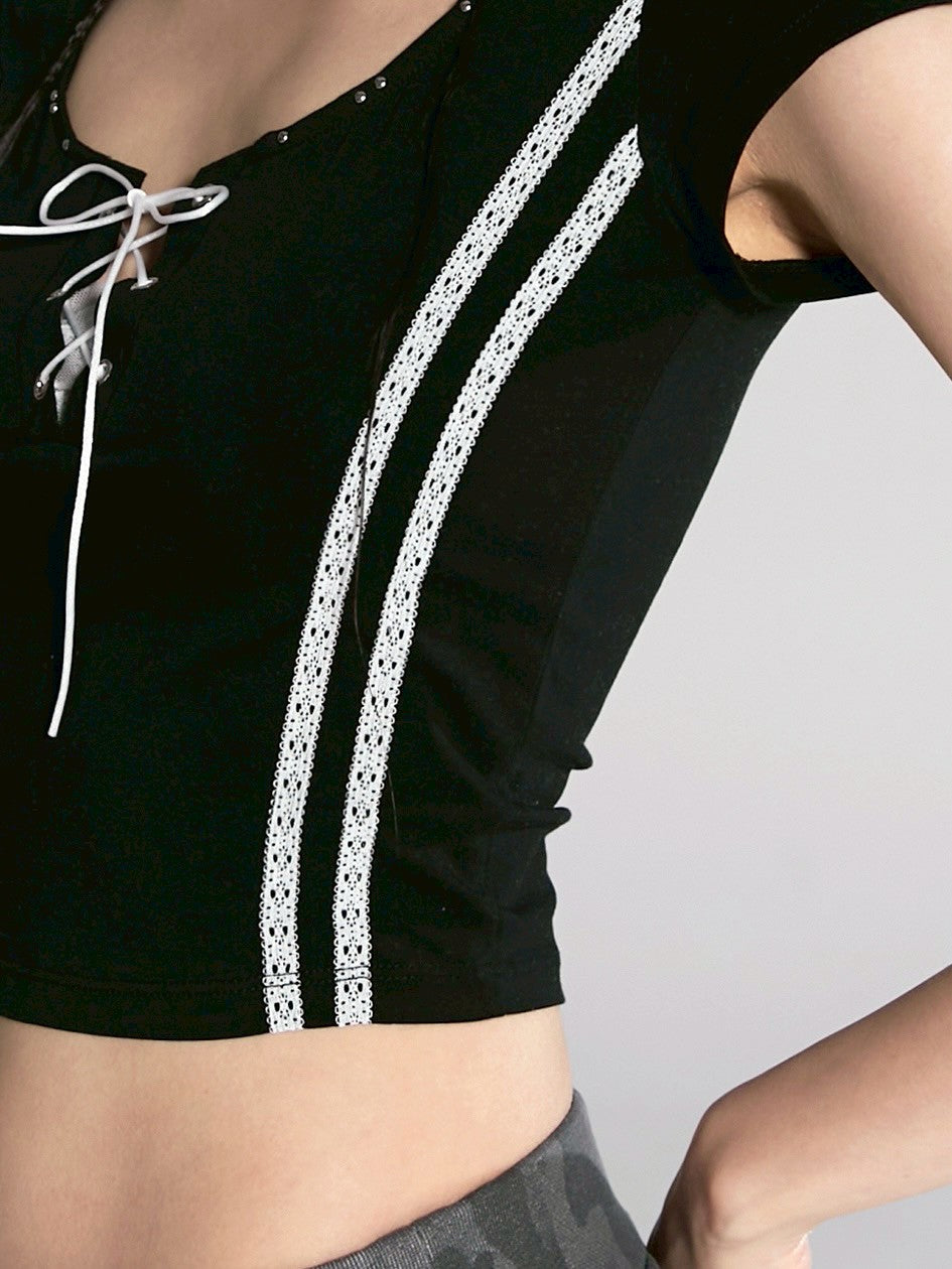 【CHERRYQUIRI】twin lace metalic tee