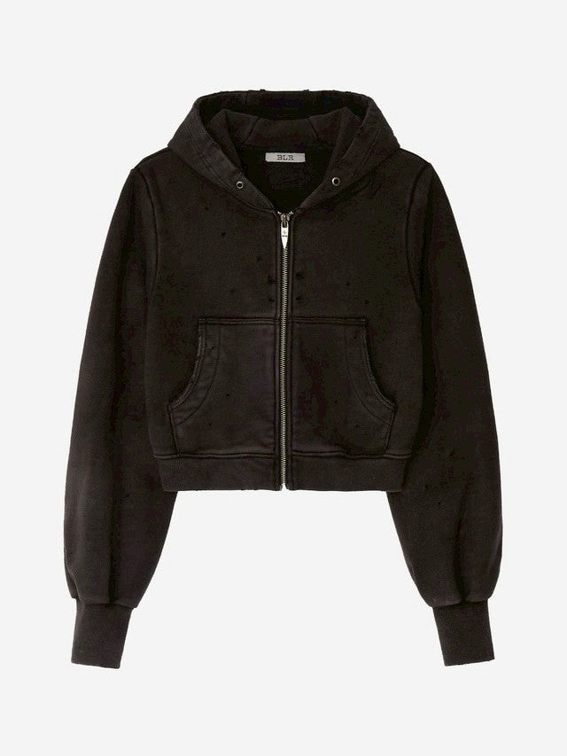 【BLR BLUER】Grunge Punched Washing Hoodie Zip-Up