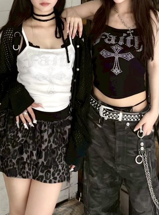 受注制【Never mind the XU】faith rhinestone sleeveless / 【ネバーマインドザエックスユー】ラインストーンキャミソール (3color)