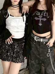 受注制【Never mind the XU】faith rhinestone sleeveless / 【ネバーマインドザエックスユー】ラインストーンキャミソール (3color)