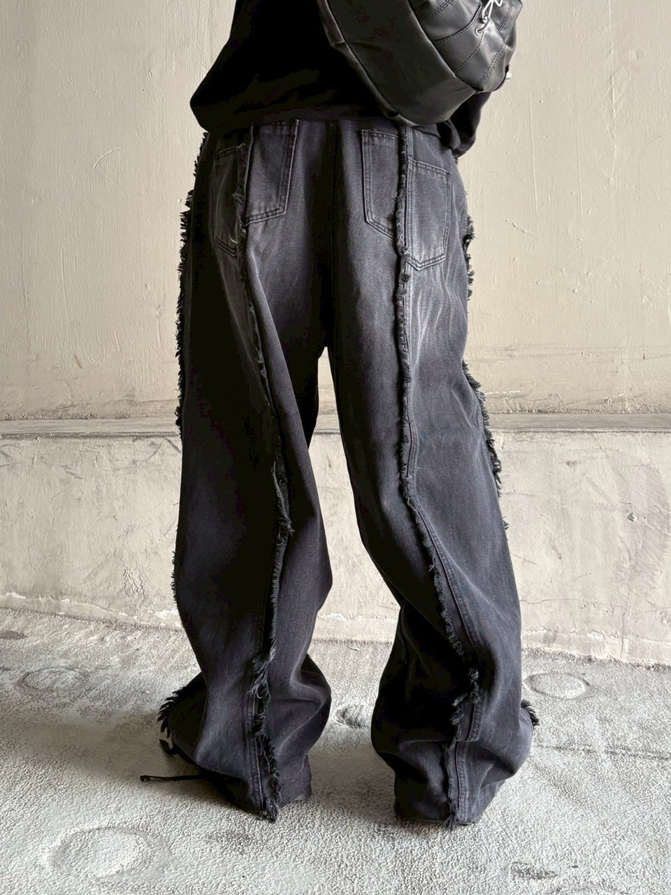 大阪店WEB限定受注制【Chikashitsu +】 fringe wide denim pants / 【チカシツプラス】フリンジワイドデニムパンツ