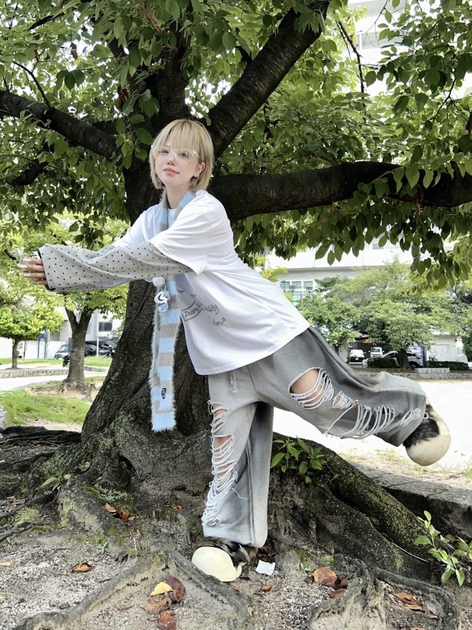 受注制【Never mind the XU】dirty damage sweat pants / 【エックス