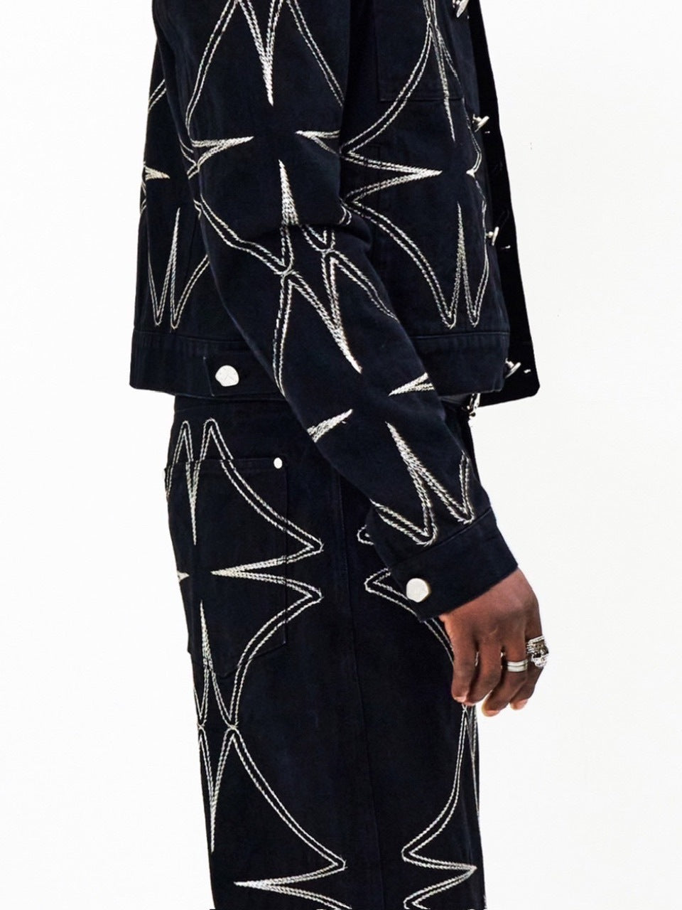 【E RIN AI E】METTALIC FOUR LEAF CLOVER DENIM PANTS