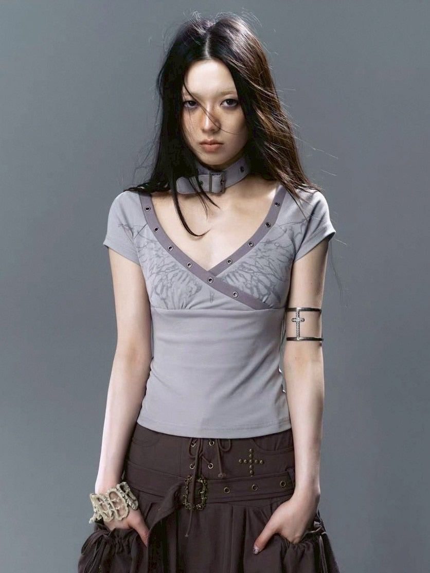 【Cest Nous】Butterfly Top / 【セヌー】チョーカーセットバタフライ半袖Tシャツ