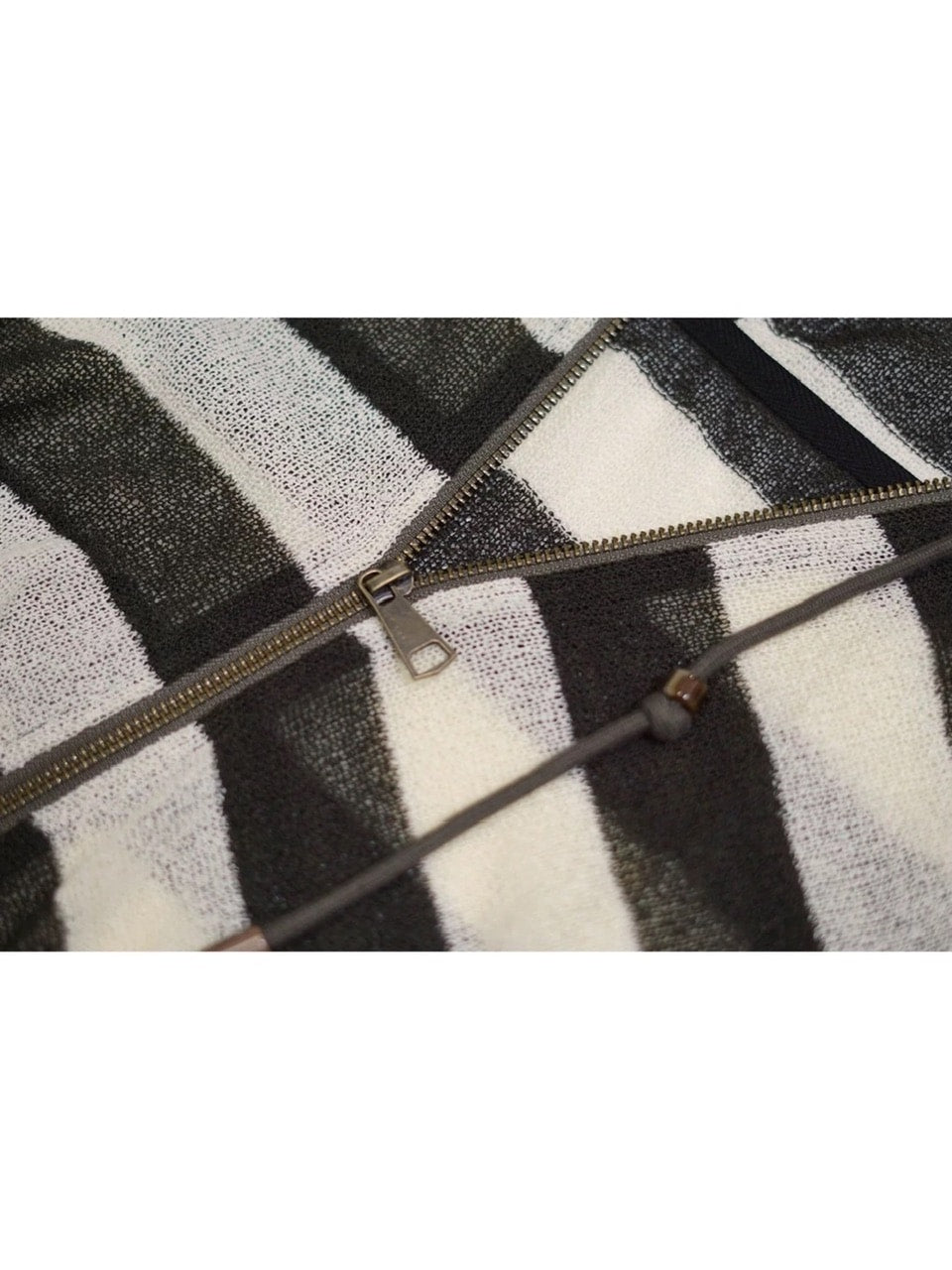 【Cest Nous】Striped Beaded Hoodie / 【セヌー】ボーダーシースルージップパーカー