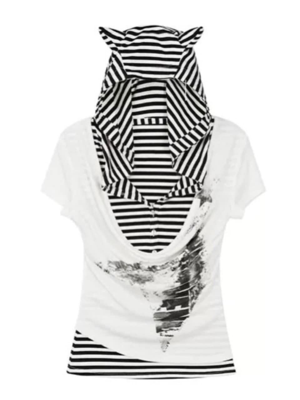 【Cest Nous】Striped Cat-Ear Top / 【セヌー】ボーダーレイヤードキャットイヤー半袖Tシャツ